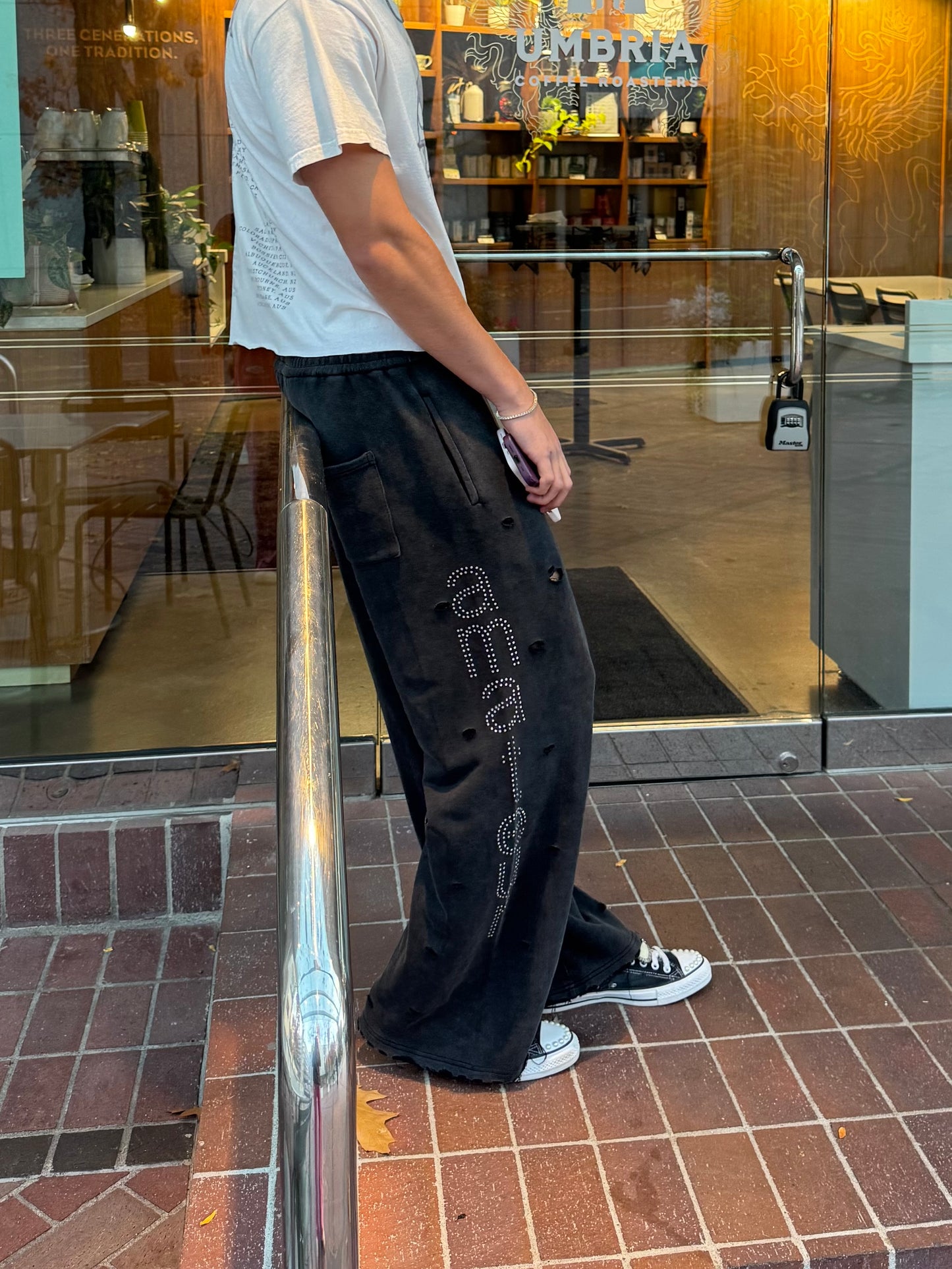 Distressed Rhinestone Sweats